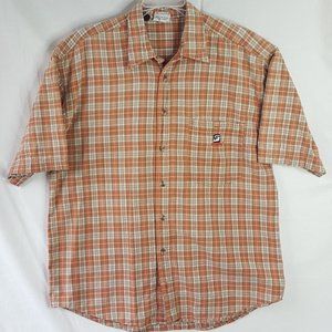 Vintage FUBU Plaid Short Sleeve Button Shirt Men's Size L Made in USA Orange